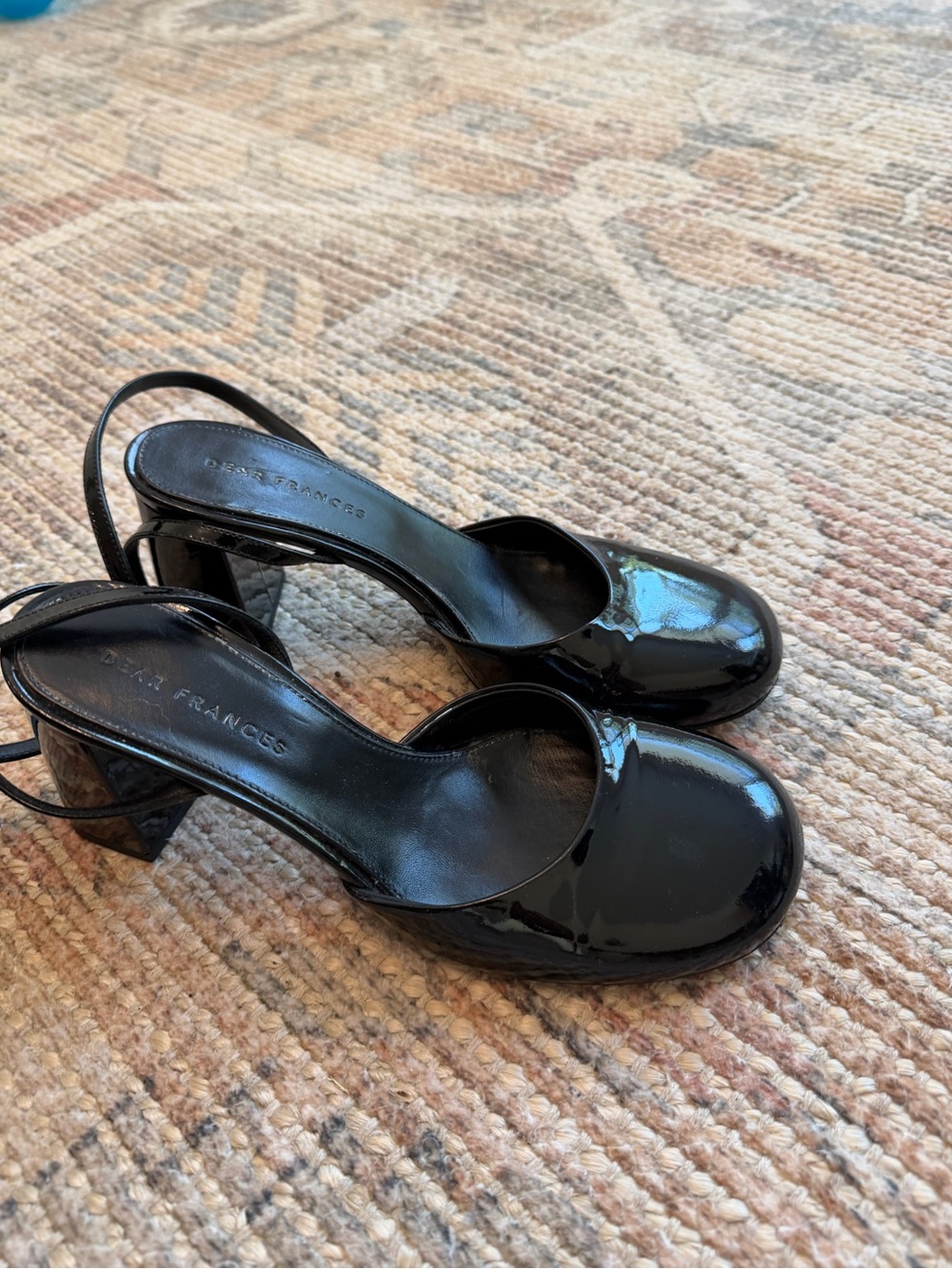 Dear Frances Black Patent Leather Block Heel